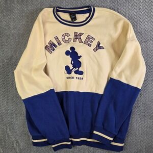 Disney‎ Mickey Mouse Crewneck Sweatshirt Medium Cream Blue BoxLunch Our Universe
